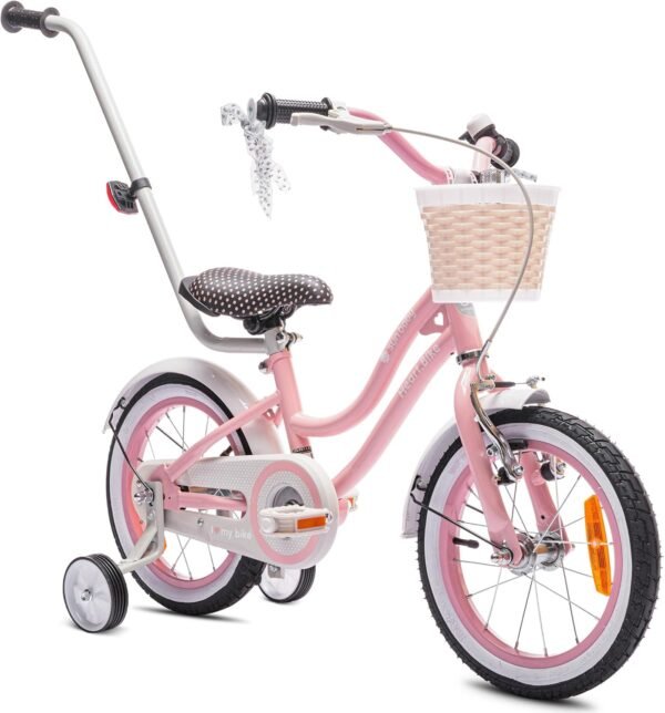 sun baby Heart Bike for Girls 12 14 16 Inch Children's Bike 2-6 Years with Push Bar, Basket, Bell – Image 3