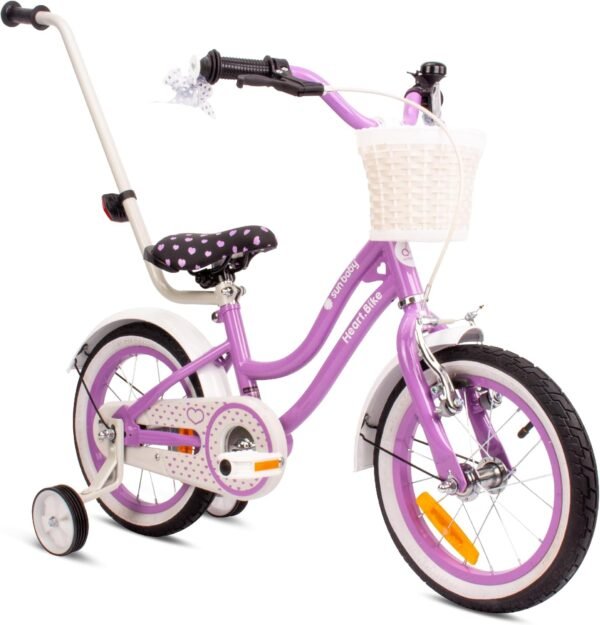 sun baby Heart Bike for Girls 12 14 16 Inch Children's Bike 2-6 Years with Push Bar, Basket, Bell – Image 4