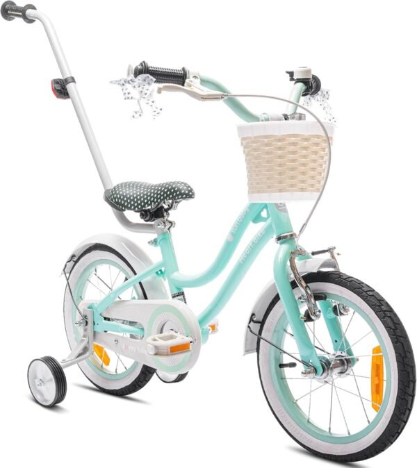 sun baby Heart Bike for Girls 12 14 16 Inch Children's Bike 2-6 Years with Push Bar, Basket, Bell – Image 2