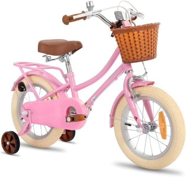 STITCH Manchi 12 & 14 & 16 & 18 Inch Children's Bicycle with Basket & Stabilising Wheels for Girls & Boys 2-9 Years (Green & Pink)