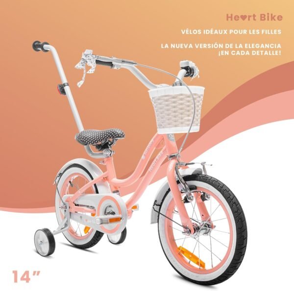 sun baby Heart Bike for Girls 12 14 16 Inch Children's Bike 2-6 Years with Push Bar, Basket, Bell – Image 11