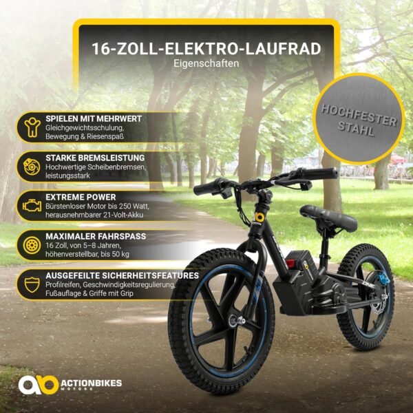 Actionbikes Motors Kids Electric Balance Bike - 16 Inch - 250 Watts - Vélo électrique avec freins à disque - Batterie 21V 5.4Ah - Véhicule électrique pour enfants – Image 7