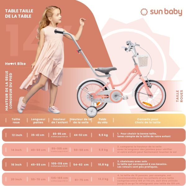 sun baby Heart Bike for Girls 12 14 16 Inch Children's Bike 2-6 Years with Push Bar, Basket, Bell – Image 15