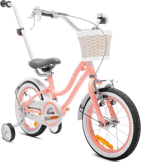 sun baby Heart Bike for Girls 12 14 16 Inch Children's Bike 2-6 Years with Push Bar, Basket, Bell – Image 7