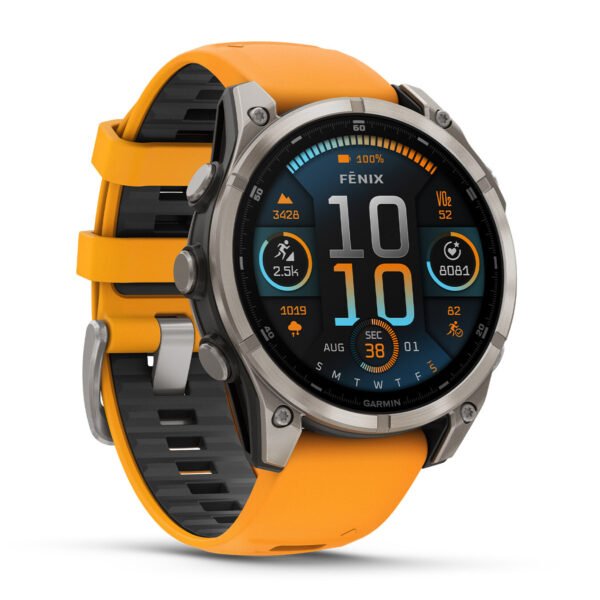 Garmin fēnix® 8 – 43mm, AMOLED, Sapphire, Premium Multisport GPS Smartwatch, Long-Lasting Battery Life, Dive-Rated, Built-in LED Flashlight, Soft Gold with Dark Sandstone Band – Image 2