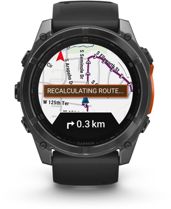 Garmin fēnix® 8 – 51 mm, AMOLED, Sapphire, montre connectée GPS multisport haut de gamme, autonomie de batterie longue durée, adaptée à la plongée, lampe de poche LED intégrée, titane DLC gris carbone avec bracelet gris galet – Image 4