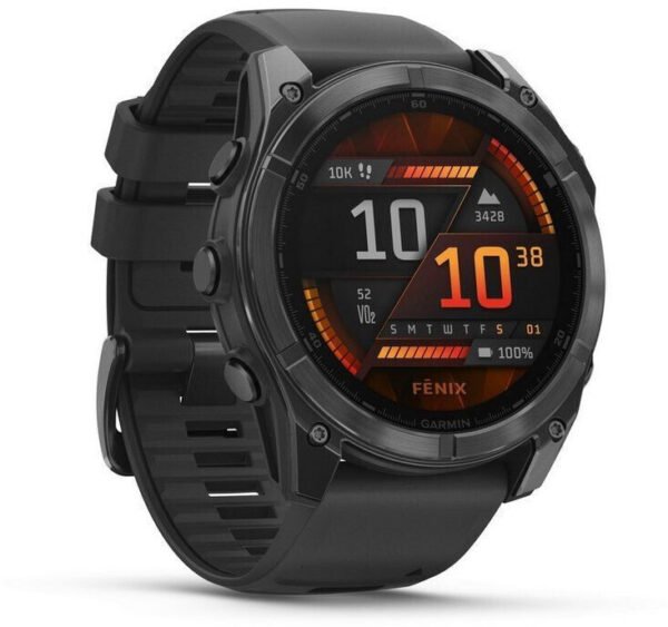 Garmin fēnix® 8 – 51 mm, AMOLED, Sapphire, montre connectée GPS multisport haut de gamme, autonomie de batterie longue durée, adaptée à la plongée, lampe de poche LED intégrée, titane DLC gris carbone avec bracelet gris galet – Image 2