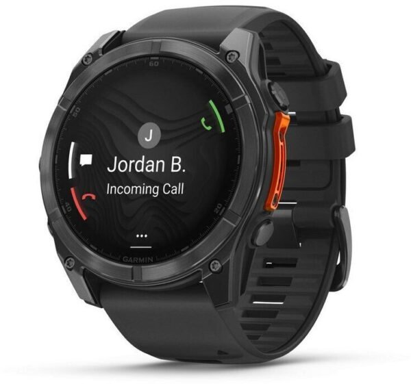 Garmin fēnix® 8 – 51 mm, AMOLED, Sapphire, montre connectée GPS multisport haut de gamme, autonomie de batterie longue durée, adaptée à la plongée, lampe de poche LED intégrée, titane DLC gris carbone avec bracelet gris galet – Image 3